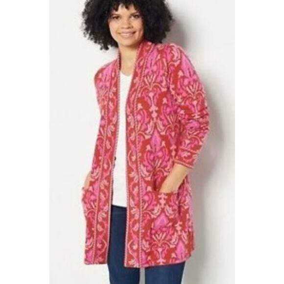 Issac Mizrahi open front cardigan Apple Spice prints - Picture 1 of 4